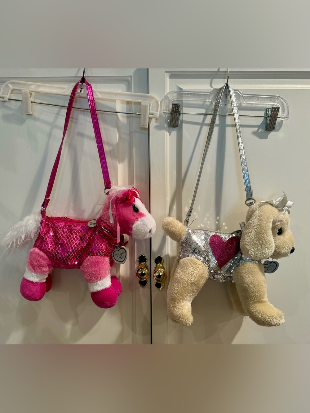 Set of 2 Poochie & Co Sequined Plush Dog and Pony Zippered Shoulder Bag